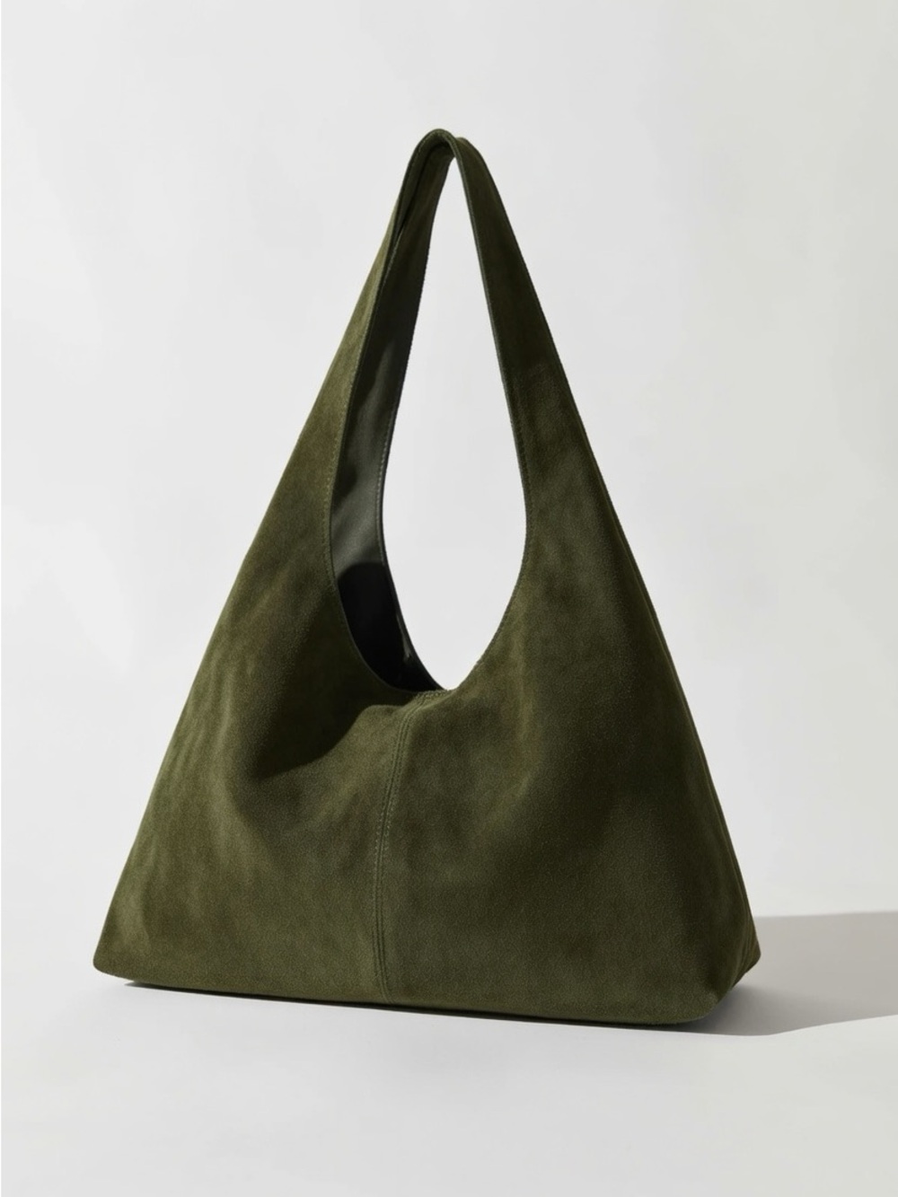 Olive Green Suede Shoulder Tote Bag